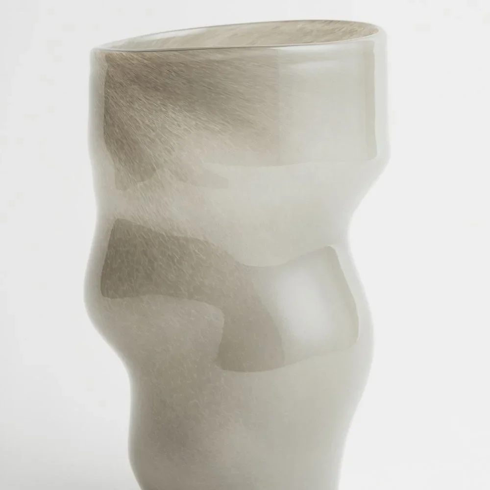New West Elm XL Boho Gray Glass Abstract Asymmetrical Flower Vase Home Décor 10”